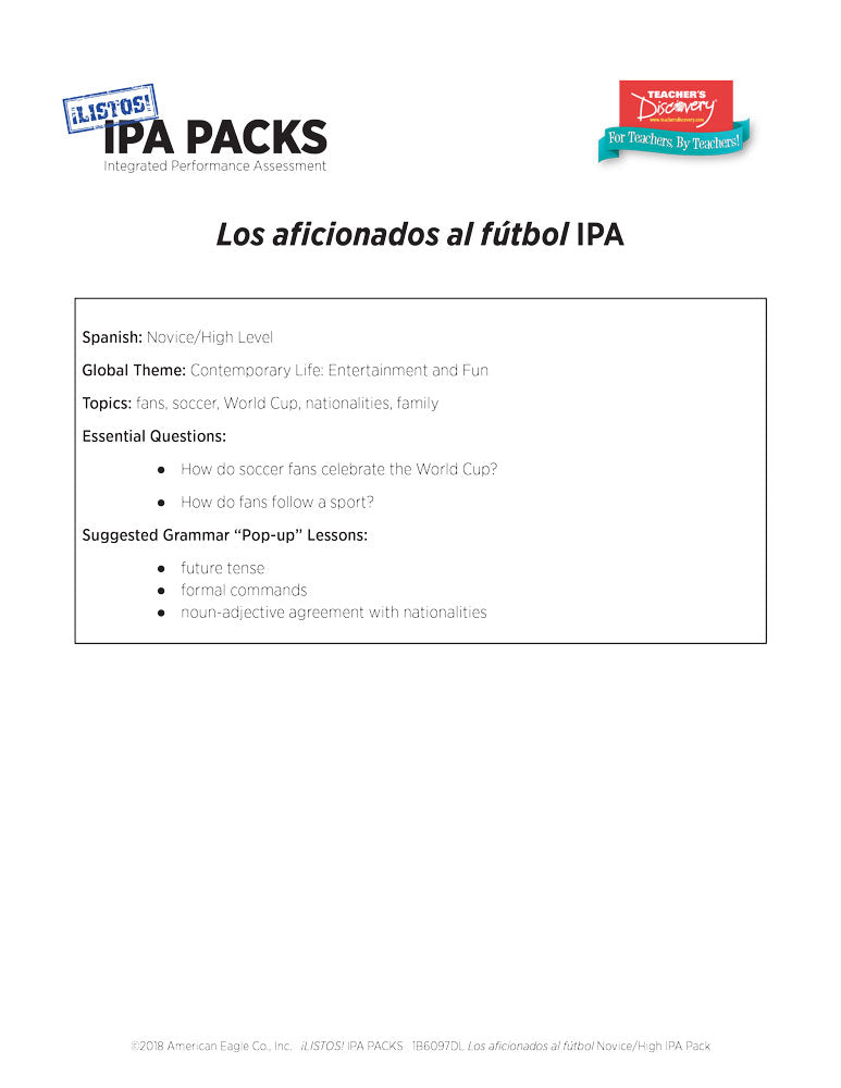 Los aficionados al fútbol Novice/High Spanish IPA Pack - DIGITAL RESOURCE DOWNLOAD