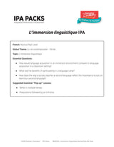 L'immersion linguistique Novice-High French IPA Pack - DIGITAL RESOURCE DOWNLOAD