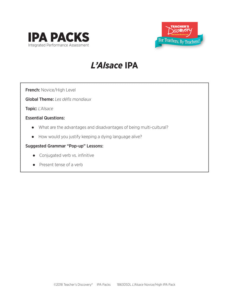 L'Alsace Novice-High French IPA Pack - DIGITAL RESOURCE DOWNLOAD