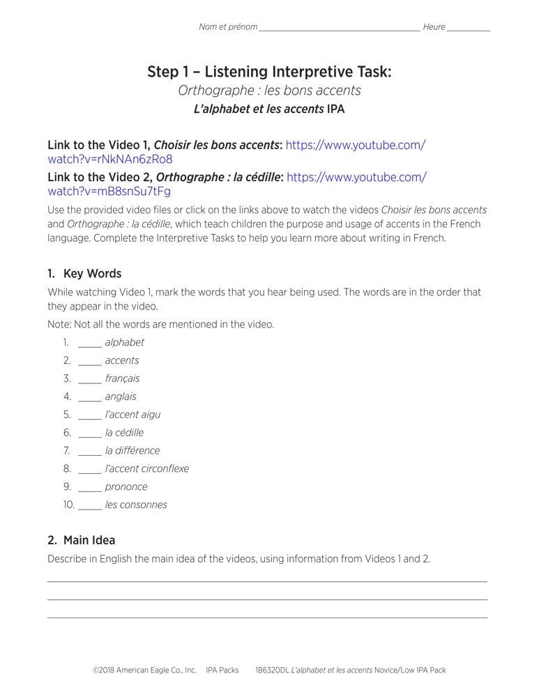 L'alphabet et les accents Novice/Low French IPA Pack - DIGITAL RESOURCE DOWNLOAD