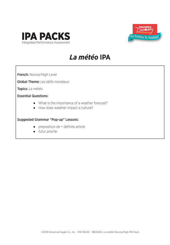 La météo Novice/High French IPA Pack - DIGITAL RESOURCE DOWNLOAD