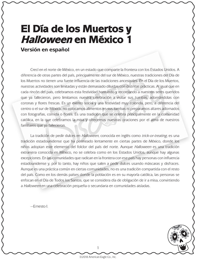 El Día de los Muertos y Halloween en México Activity Packet Download