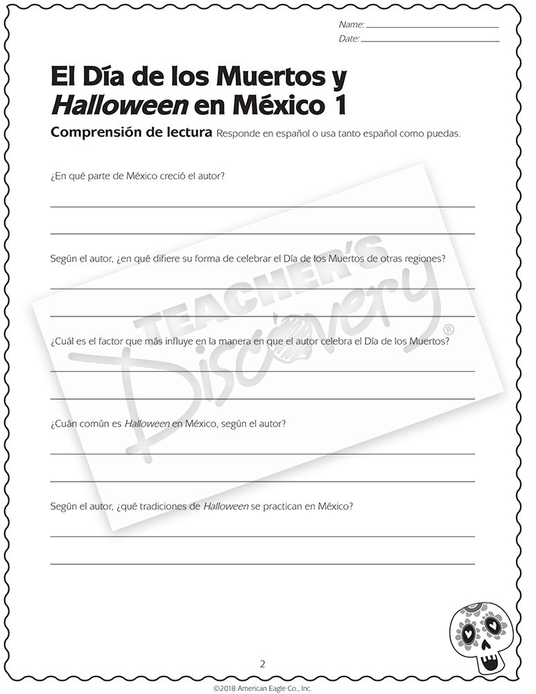 El Día de los Muertos y Halloween en México Activity Packet Download