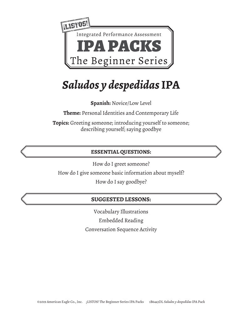 Saludos y despedidas: The Beginner Series Spanish IPA Pack - DIGITAL RESOURCE DOWNLOAD