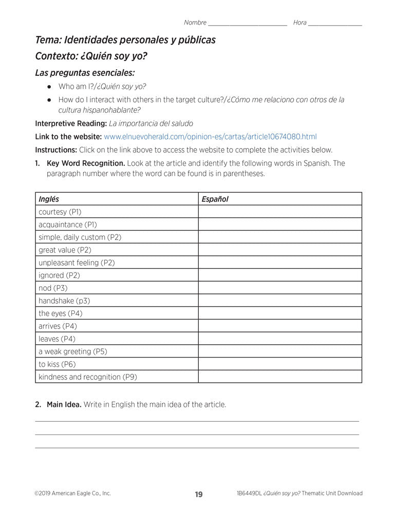 El mundo hispanohablante: ¿Quién soy yo? Spanish Thematic Unit - DIGITAL RESOURCE DOWNLOAD