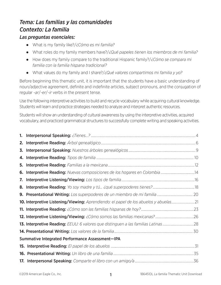 El mundo hispanohablante: La familia Spanish Thematic Unit - DIGITAL RESOURCE DOWNLOAD