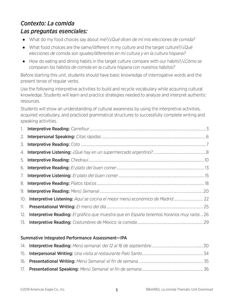 El mundo hispanohablante: La comida Spanish Thematic Unit - DIGITAL RESOURCE DOWNLOAD