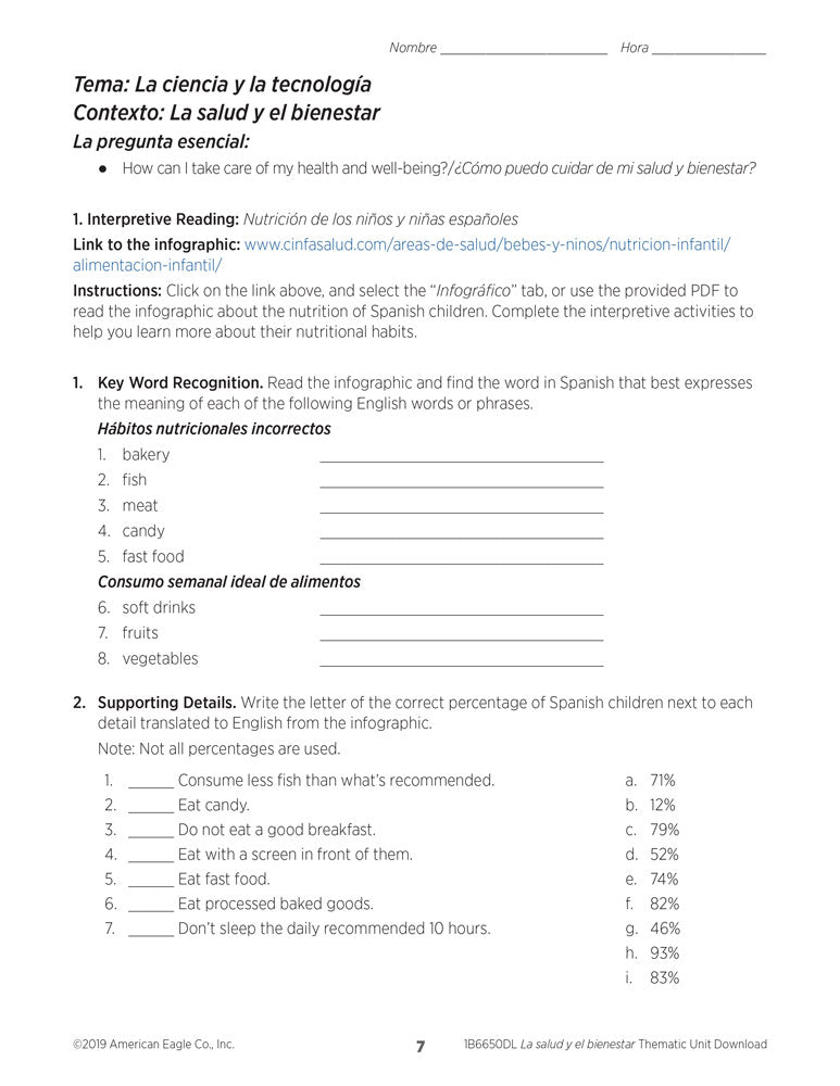 El mundo hispanohablante: La salud y el bienestar Spanish Thematic Unit - DIGITAL RESOURCE DOWNLOAD