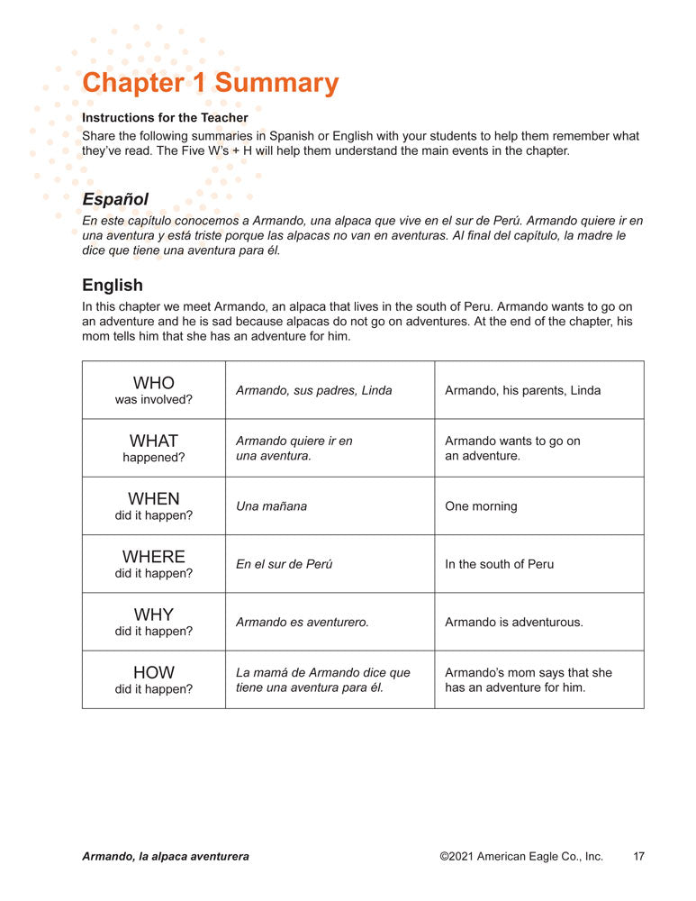 Armando, la alpaca aventurera Spanish Level 1 Acquisition™ Reader