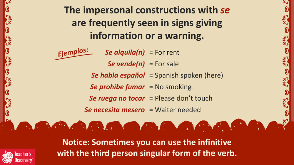 Quick Spanish Grammar Presentation – Impersonal Constructions with “se”