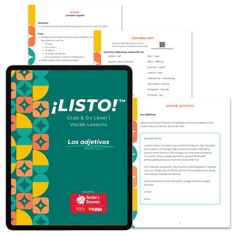 ¡Listo!™ Grab & Go Level 1 Vocab Lessons: Los adjetivos Download