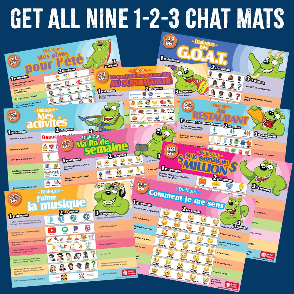 1-2-3 Chat With Me - Set of 9 French Chat Mats