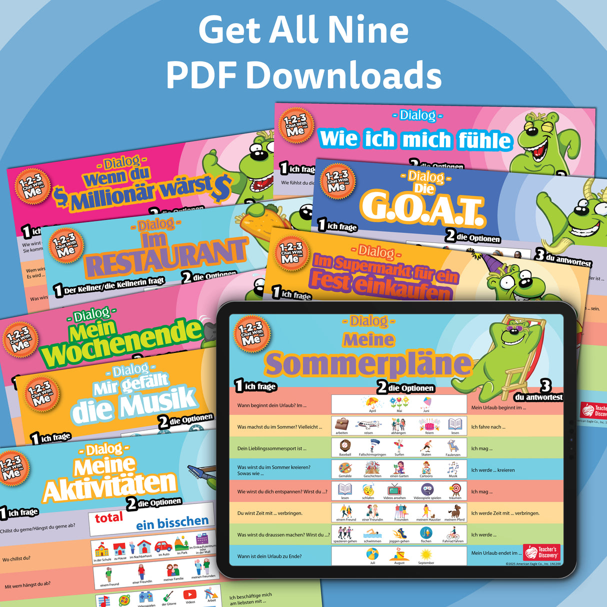1-2-3 Chat With Me - Set of 9 German Chat Mats - Digital Download
