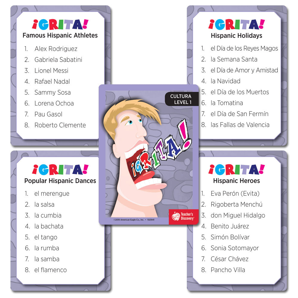 ¡GRITA! Cultura and Vocabulario Spanish Card Games