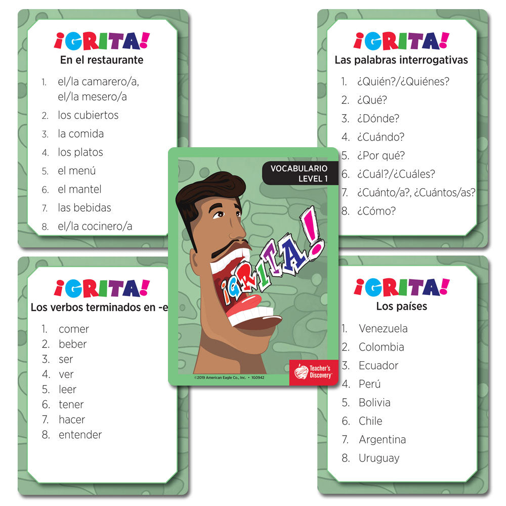 ¡GRITA! Cultura and Vocabulario Spanish Card Games