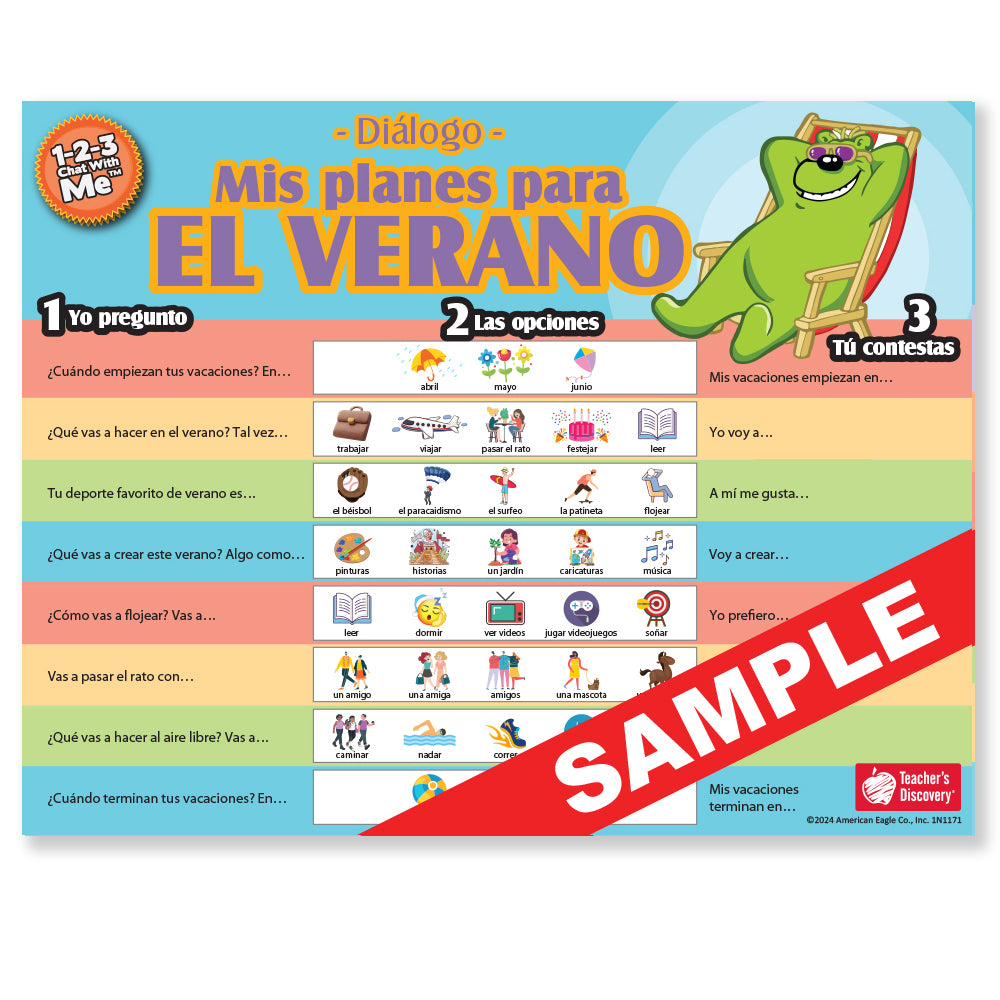 1-2-3 Chat With Me - Set of All 9 Spanish Chat Mats Laminated Sets of 33