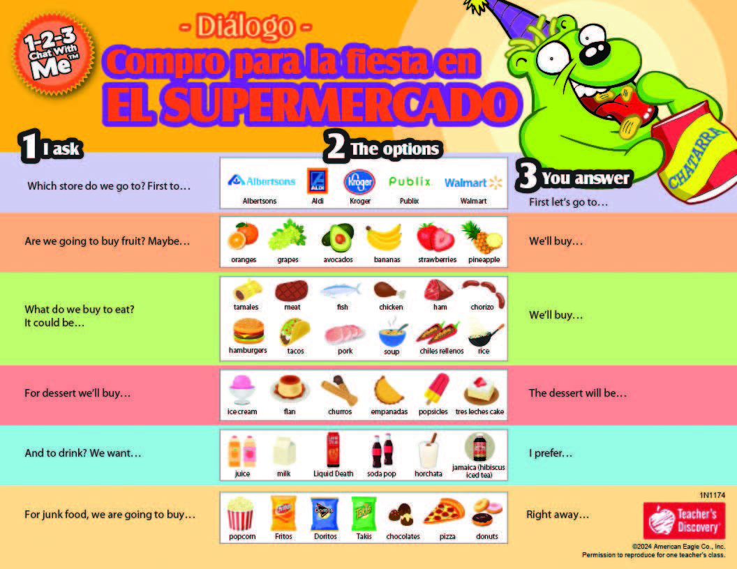 1-2-3 Chat With Me: En el supermercado Spanish Chat Mat Tear-Off Pad of 100