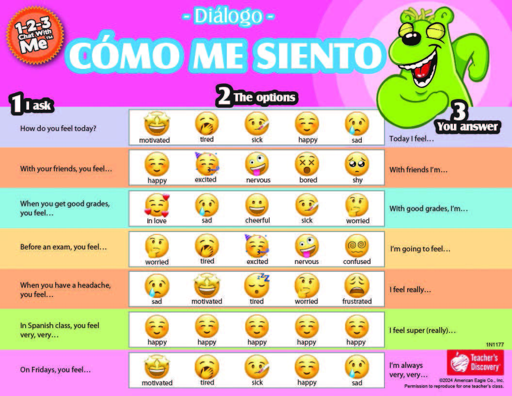 1-2-3 Chat With Me: Cómo me siento Spanish Chat Mat Tear-Off Pad of 100