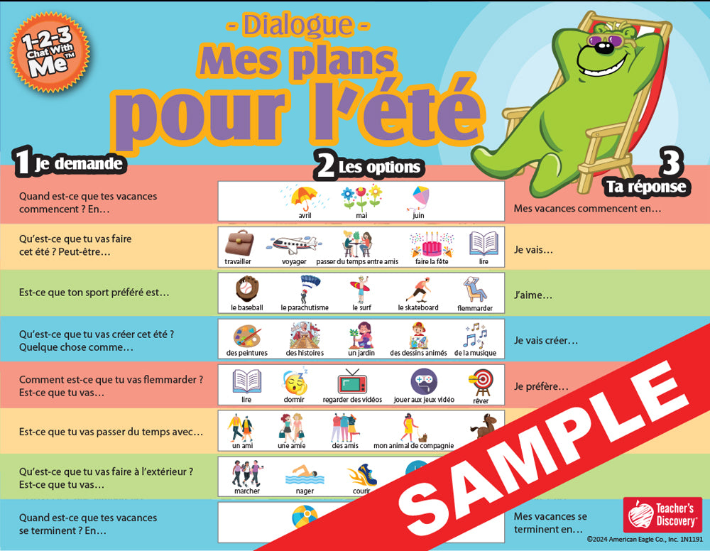 1-2-3 Chat With Me: Mes plans pour l’été French Chat Mats - Download