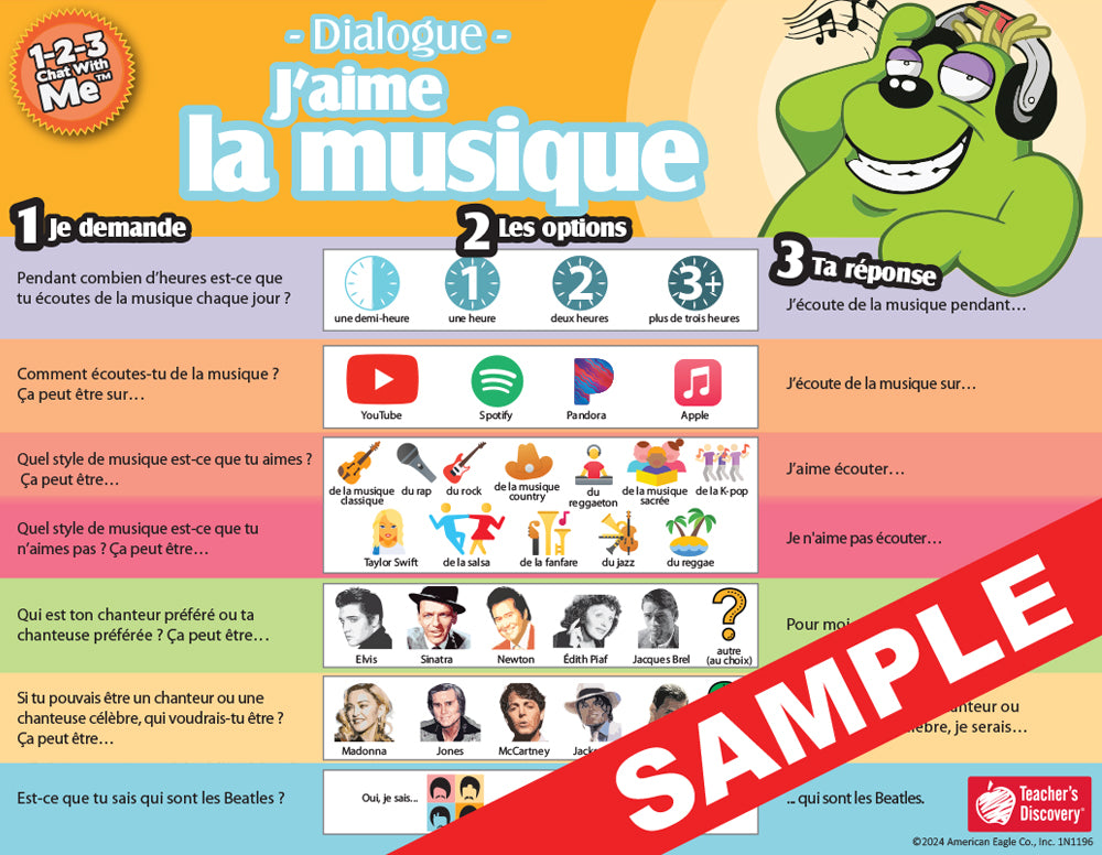 1-2-3 Chat With Me: J’aime la musique French Chat Mats - Download