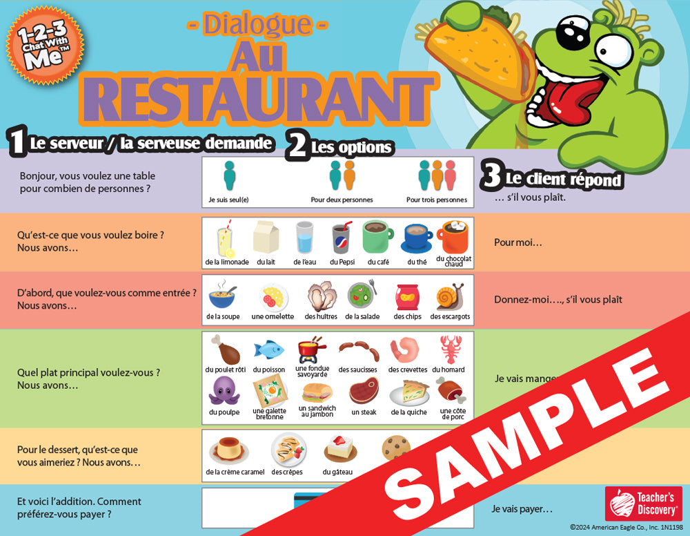 1-2-3 Chat With Me: Au restaurant French Chat Mats - Download