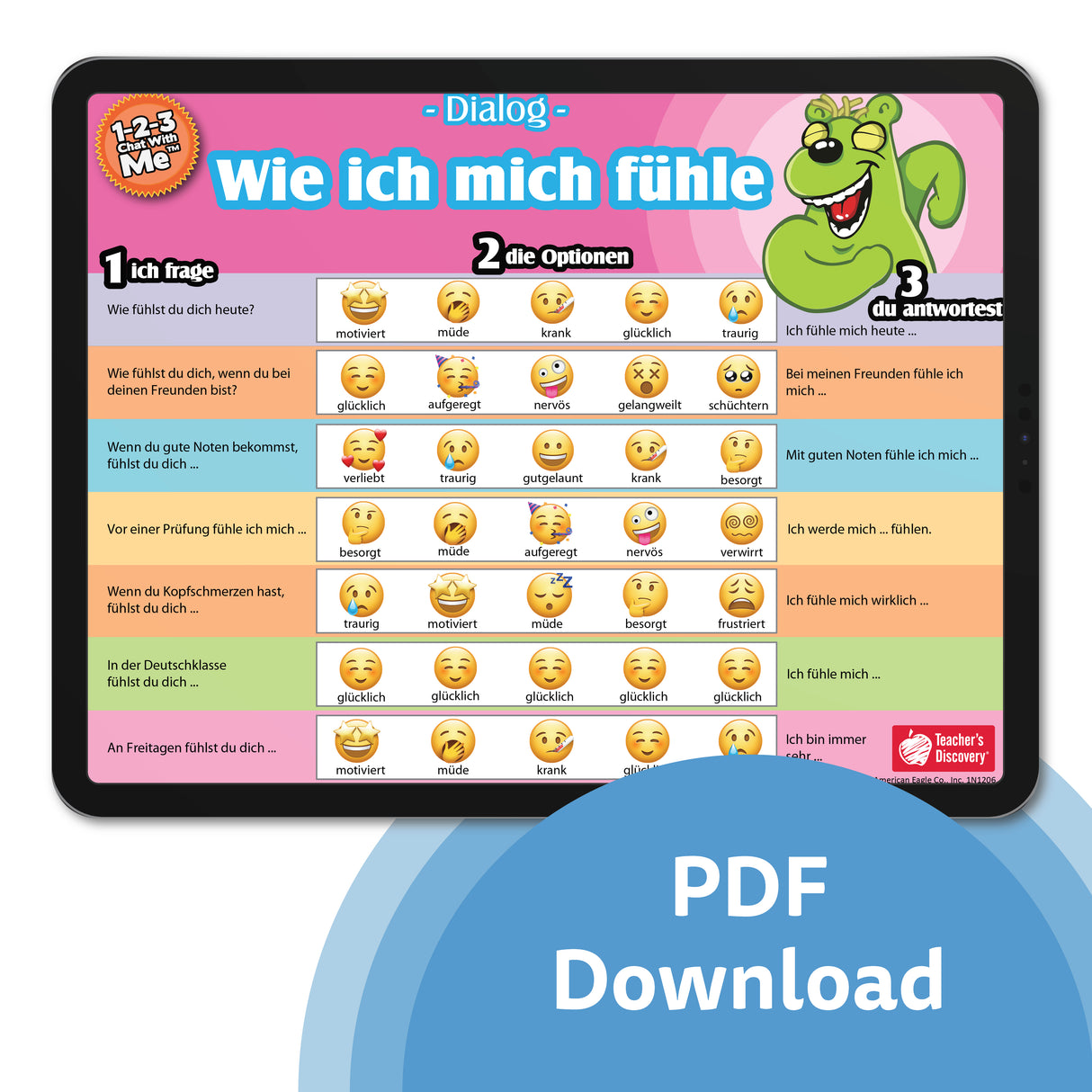 1-2-3 Chat With Me: Wie ich mich fühle German Chat Mats - Download