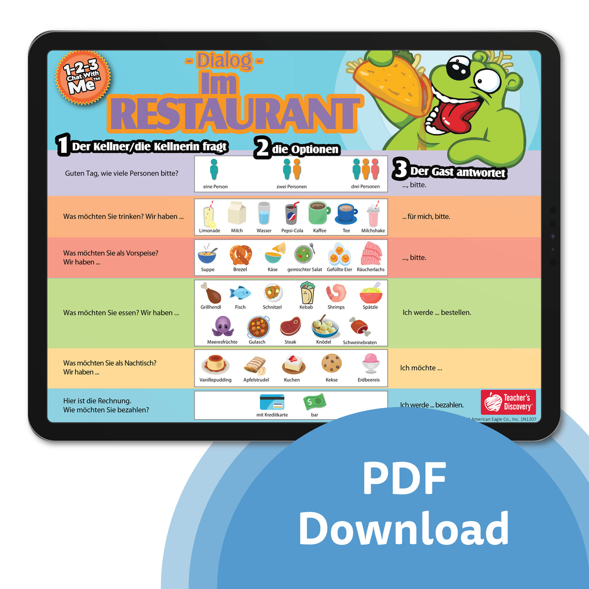 1-2-3 Chat With Me: Im Restaurant German Chat Mats - Download