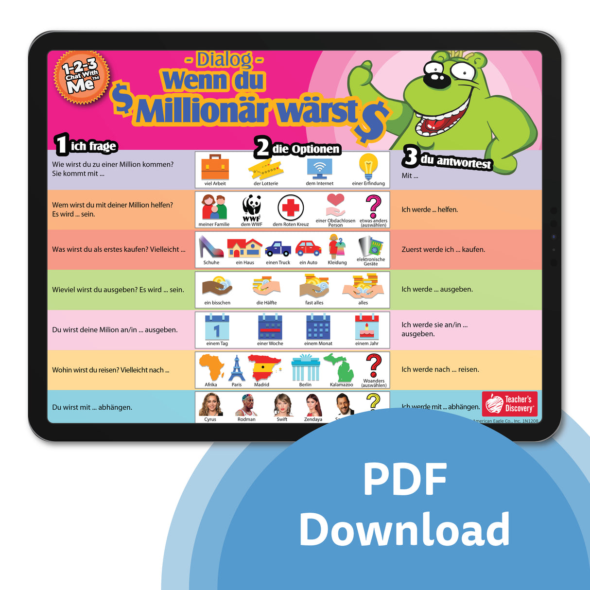 1-2-3 Chat With Me: Wenn du Millionär wärst German Chat Mats - Download