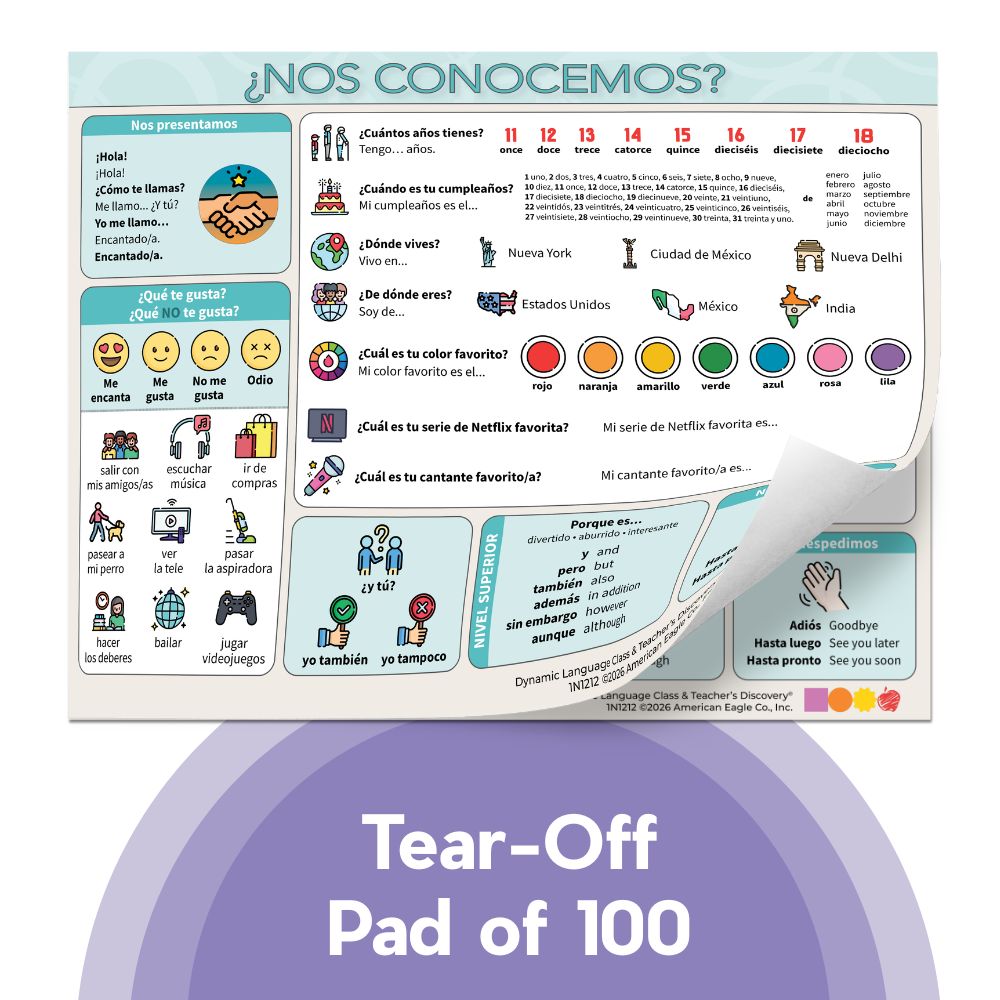 Dynamic Language Chat Mat Getting to Know Each Other Tear-Off Pad of 100