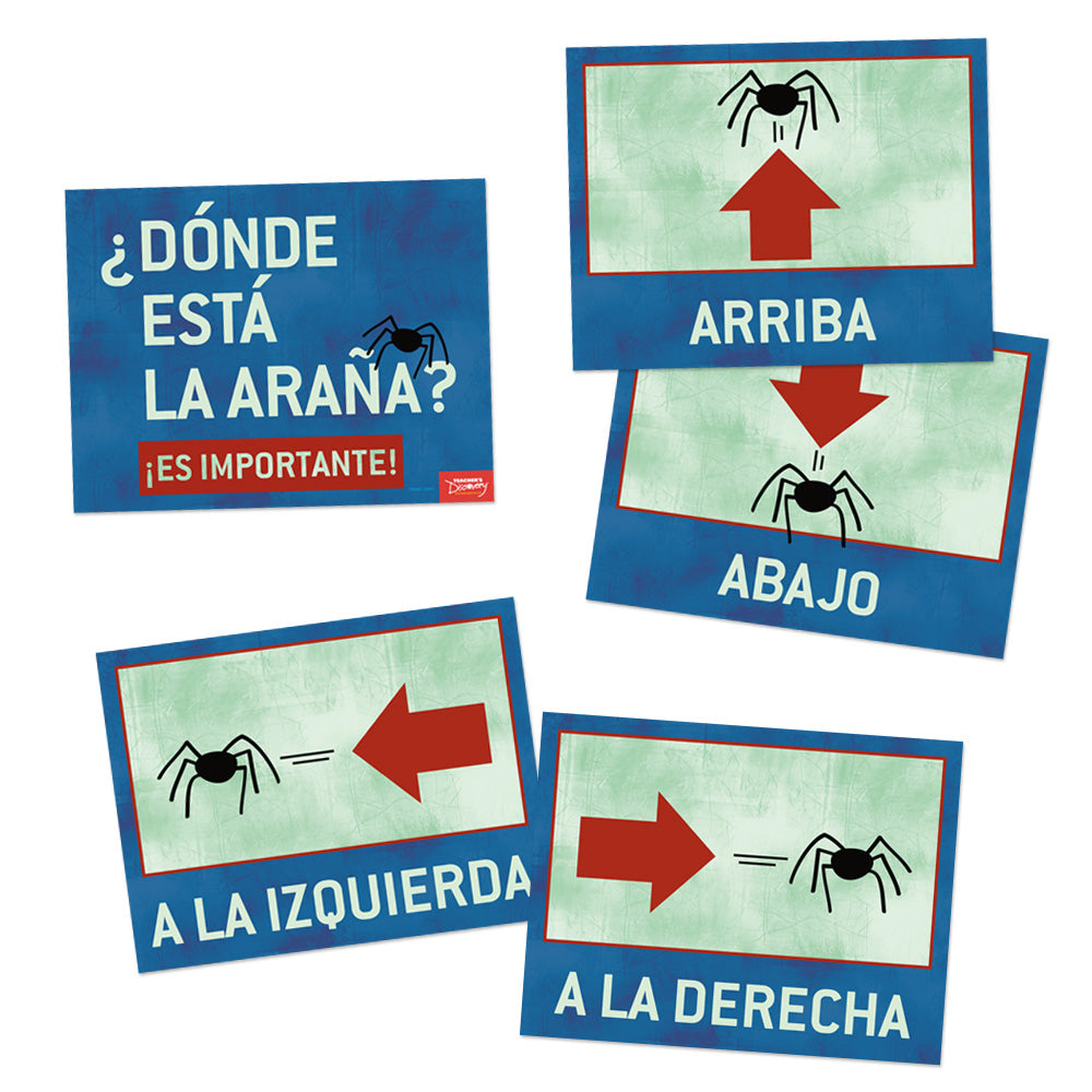 "Where Is the Spider?" Directions - Spanish - Signs - Set of 17