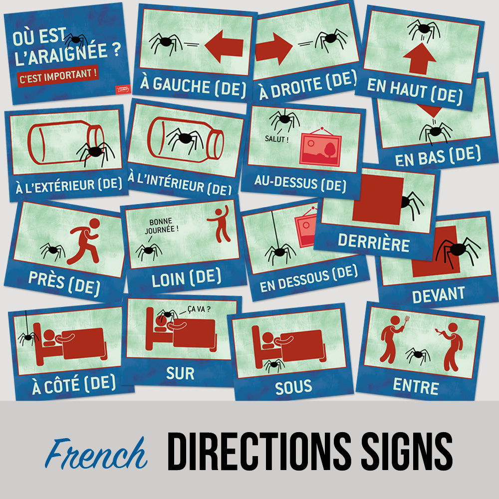 Where Is the Spider? French Directions Signs - Set of 17