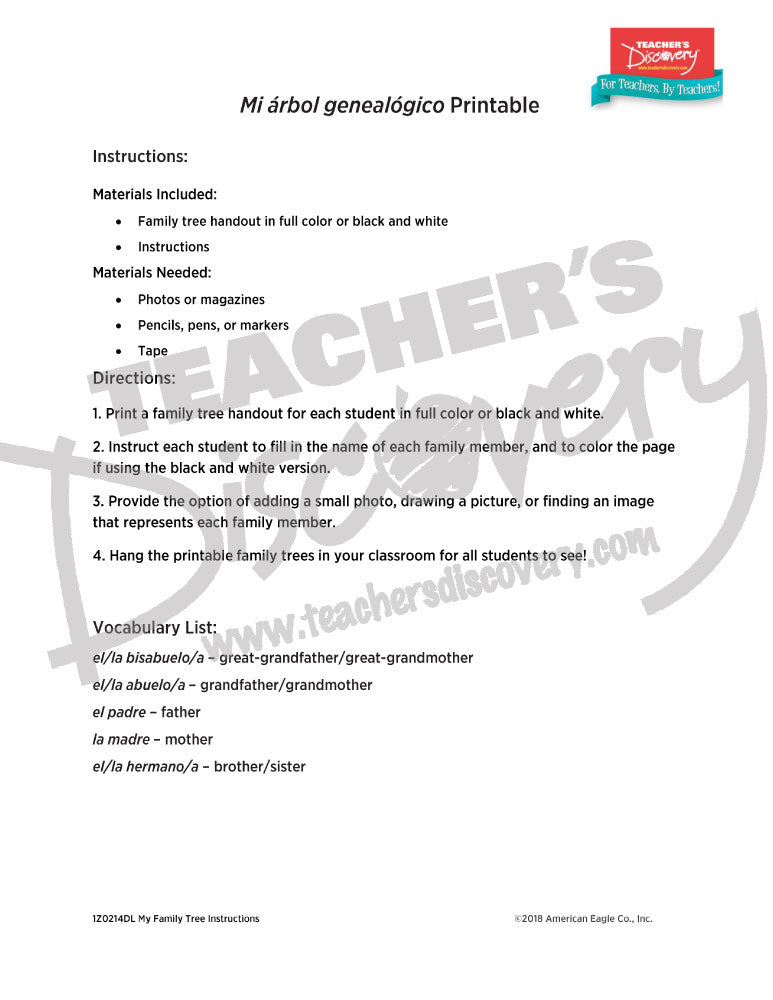 My Family Tree Spanish Printable Download