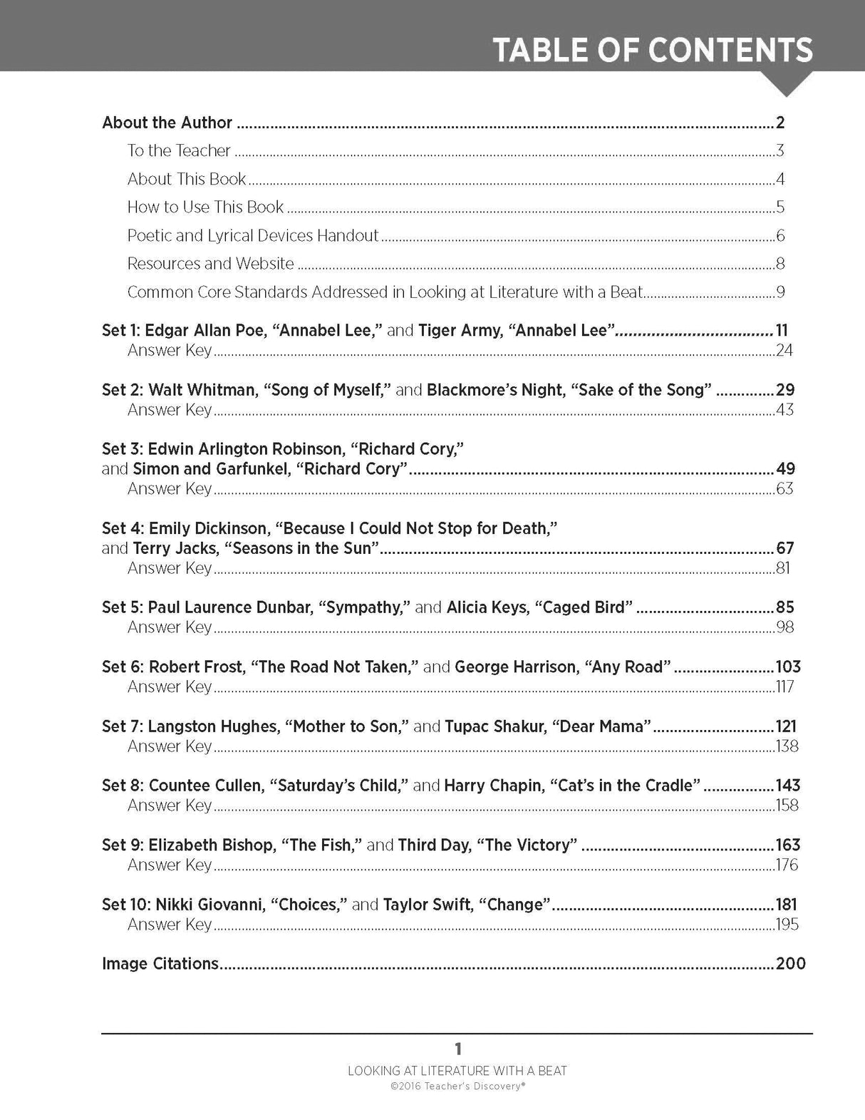 Looking at Literature with a Beat: Poem and Song Pairings Analysis and Activities Book