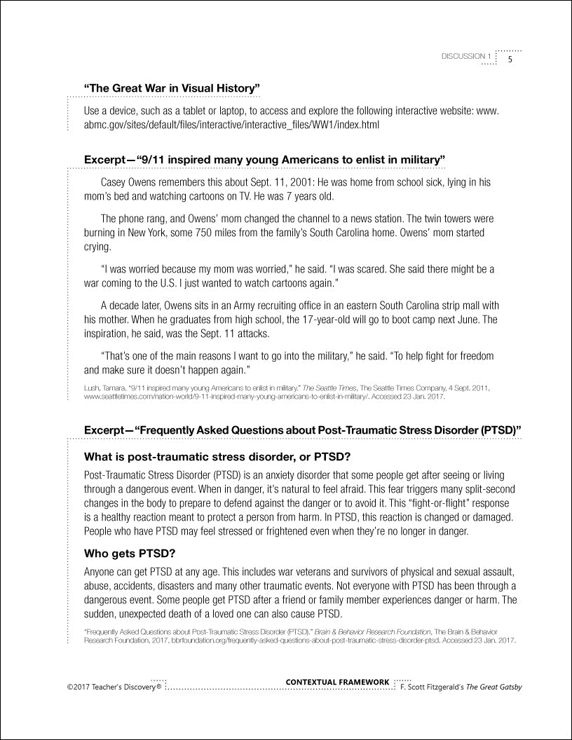 Contextual Framework: F. Scott Fitzgerald's The Great Gatsby Book