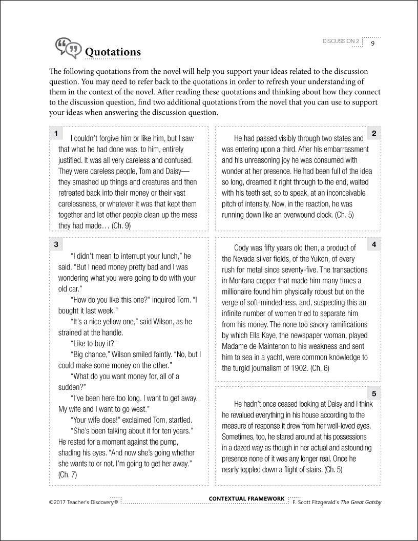 Contextual Framework: F. Scott Fitzgerald's The Great Gatsby Book