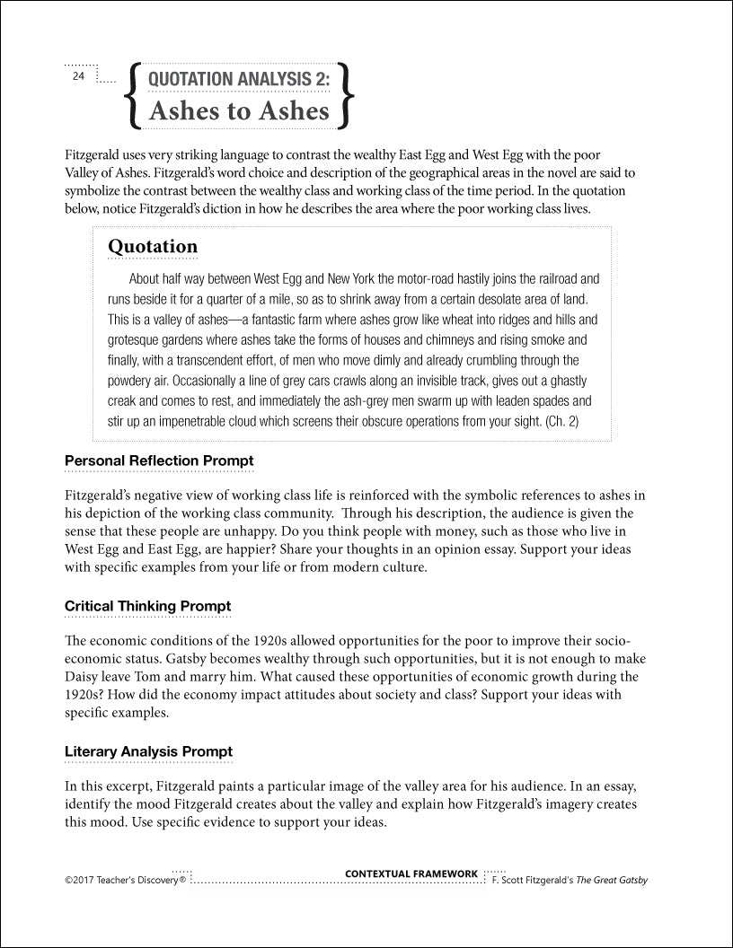 Contextual Framework: F. Scott Fitzgerald's The Great Gatsby Book