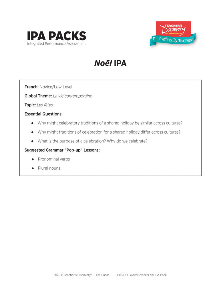 Noël Novice-Low French IPA Pack - DIGITAL RESOURCE DOWNLOAD