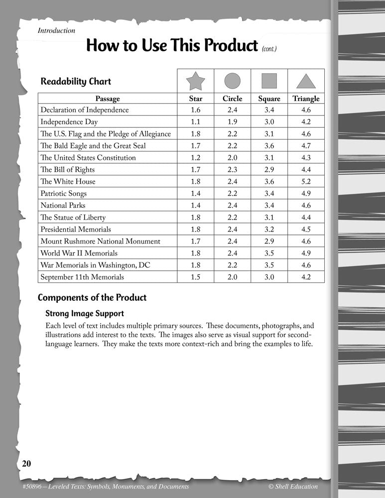 Leveled Texts for Social Studies - Symbols, Monuments, and Documents Book