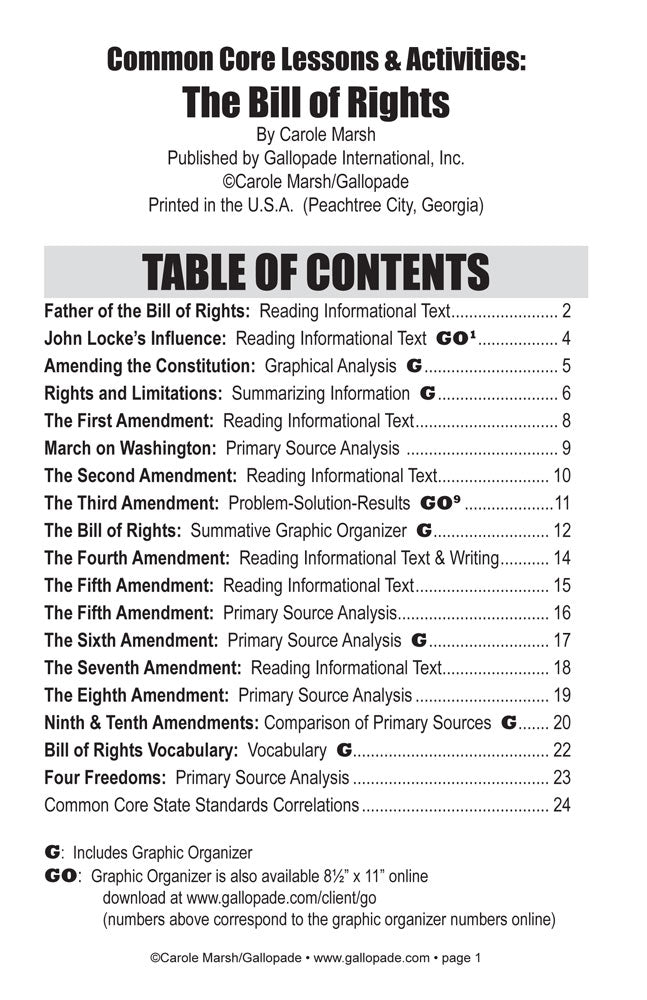 Common Core Lessons & Activities: Bill of Rights Book