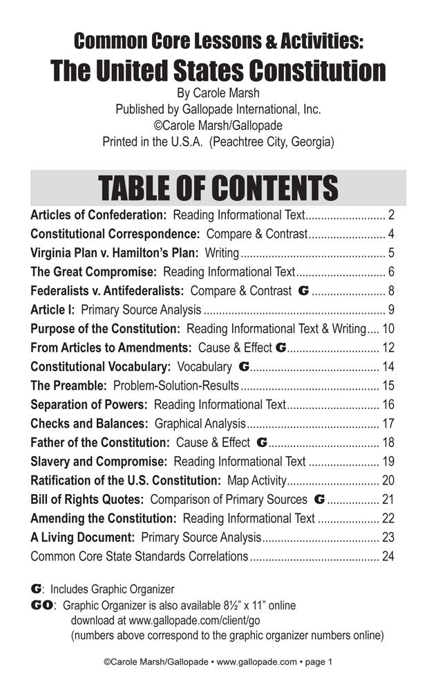 Common Core Lessons & Activities: U.S. Constitution Book