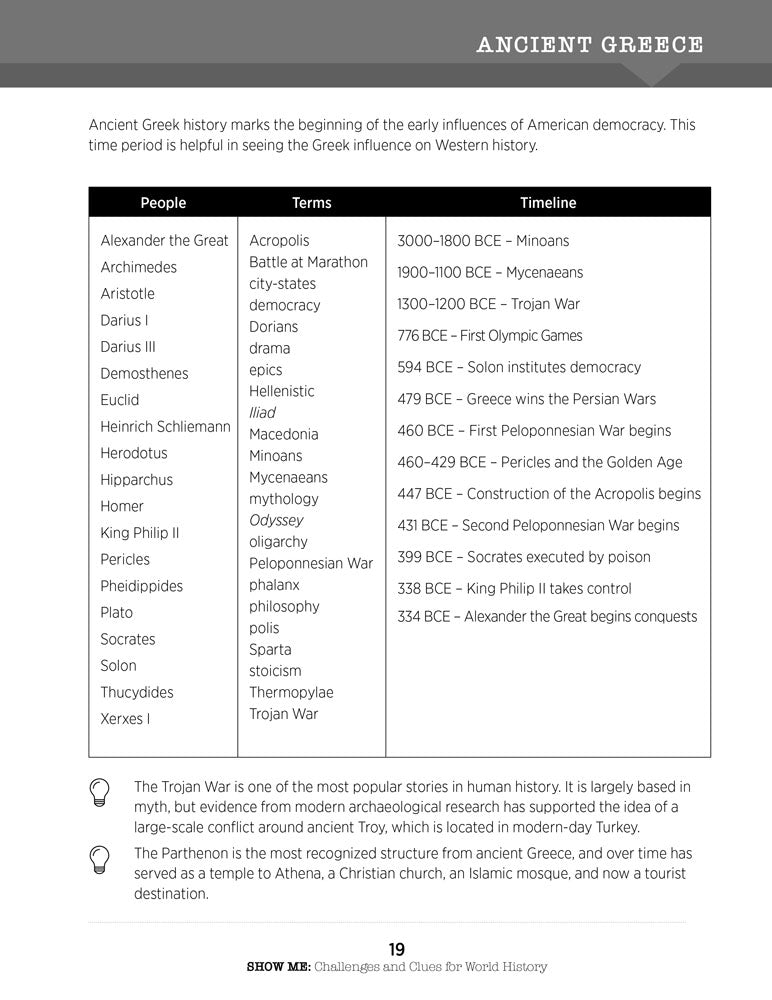 Show Me Challenges and Clues for World History Book