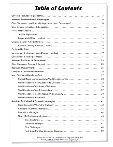 Forms of Government and Economic Ideologies Unit Activities Book