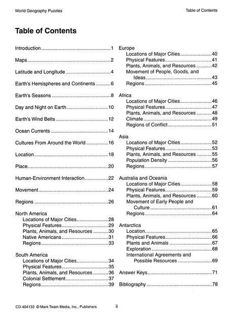 World Geography Puzzles Book