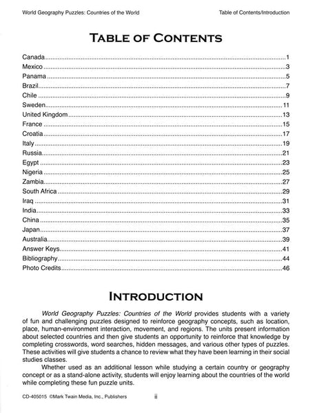 World Geography Puzzles Countries of the World Book