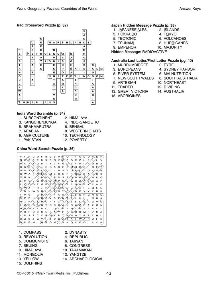 World Geography Puzzles Countries of the World Book