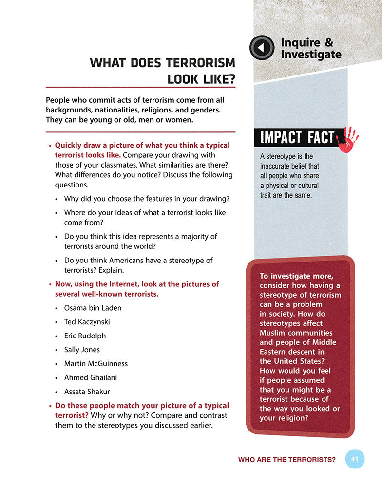 Inquire & Investigate: Terrorism Book