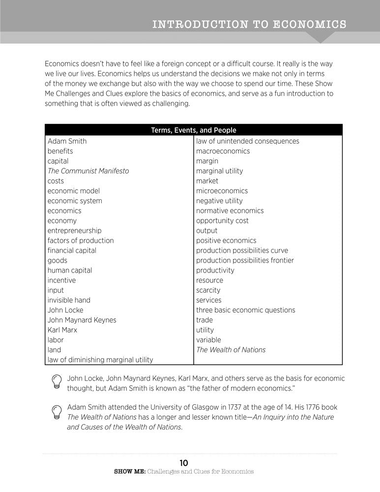 Show Me Challenges and Clues for Economics Book