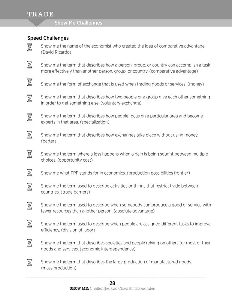 Show Me Challenges and Clues for Economics Book