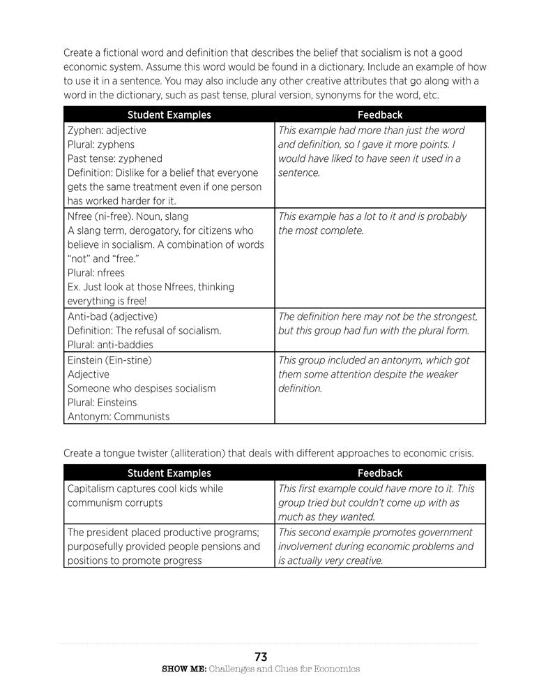 Show Me Challenges and Clues for Economics Book