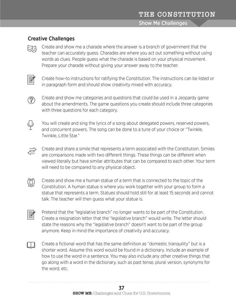 Show Me Challenges and Clues for U.S. Government Book